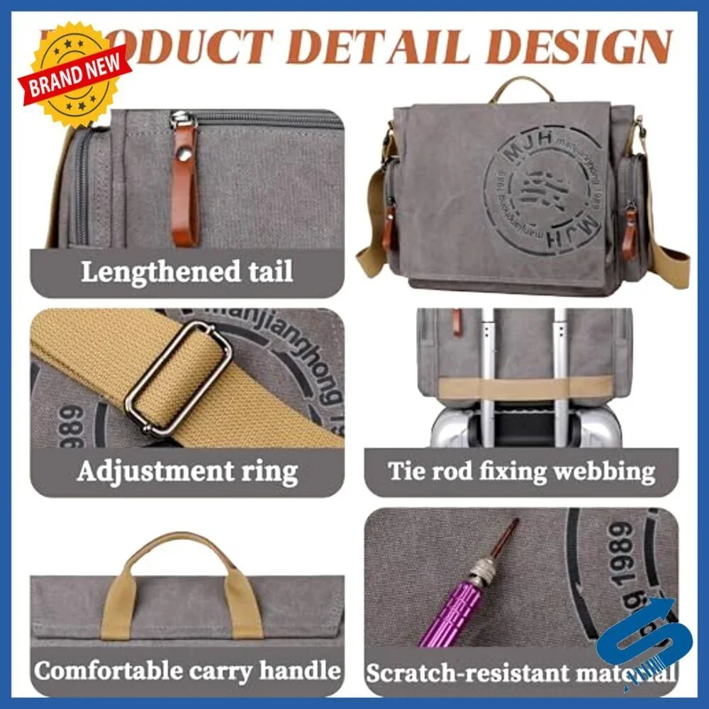 Canvas Messenger Bag Satchel Vintage Travel Shoulder Bag Laptop Compatible